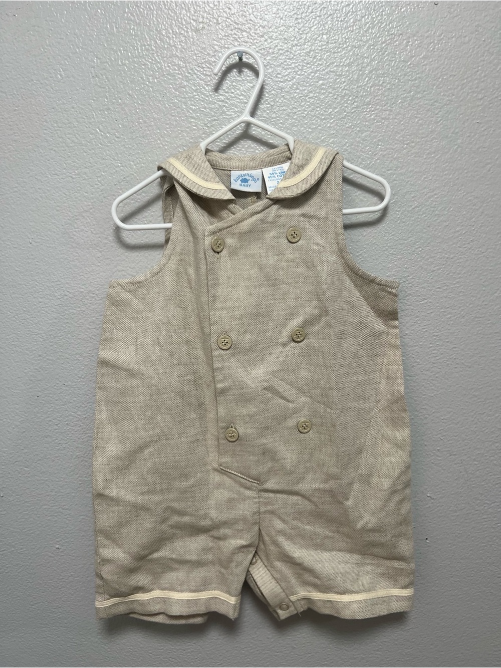 Vintage Sailor Linen blend Romper/jon Jon  in Beige by hartstrings 24 months/2T